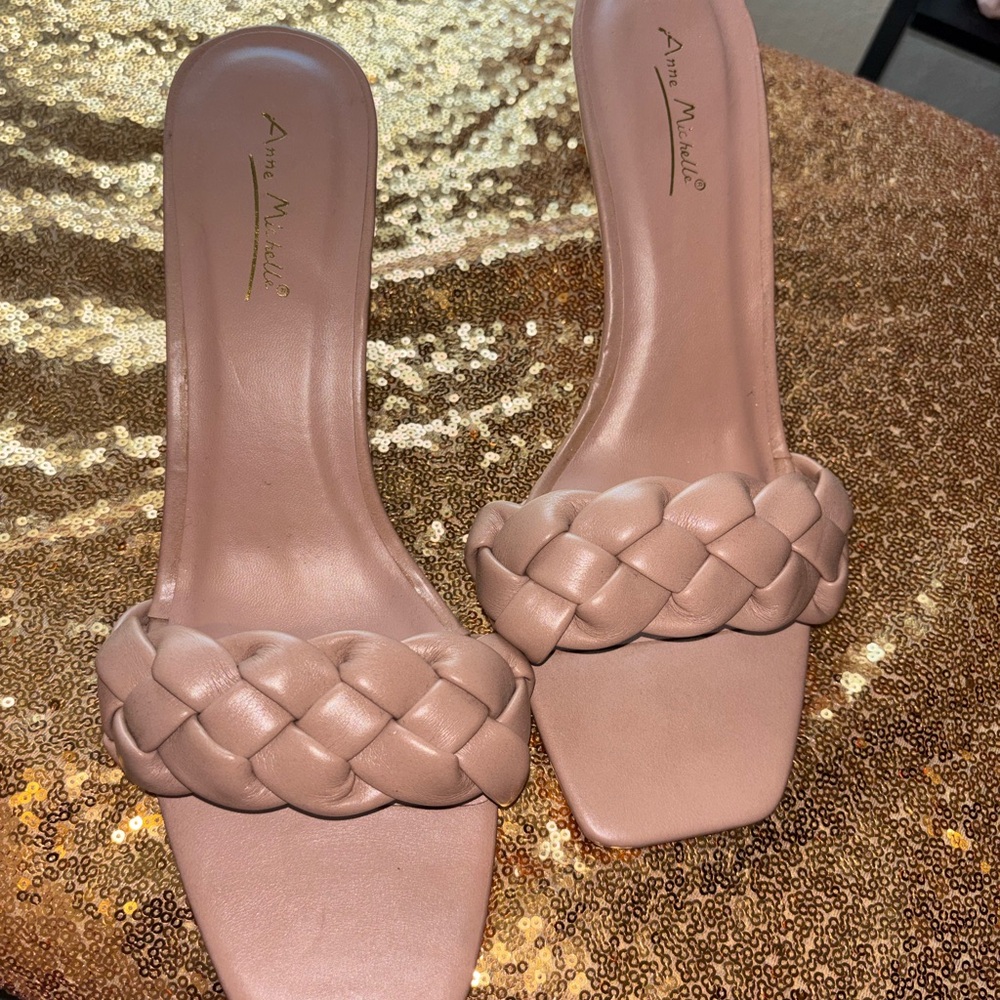 Anne Michelle Blush Braided Slide Mules